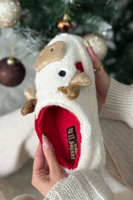 COW FACE TEDDY WOMAN SLIPPERS WHITE-RED/BAKU - 4