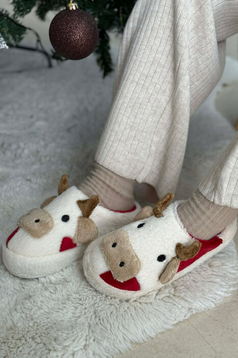 COW FACE TEDDY WOMAN SLIPPERS WHITE-RED/BAKU - 5