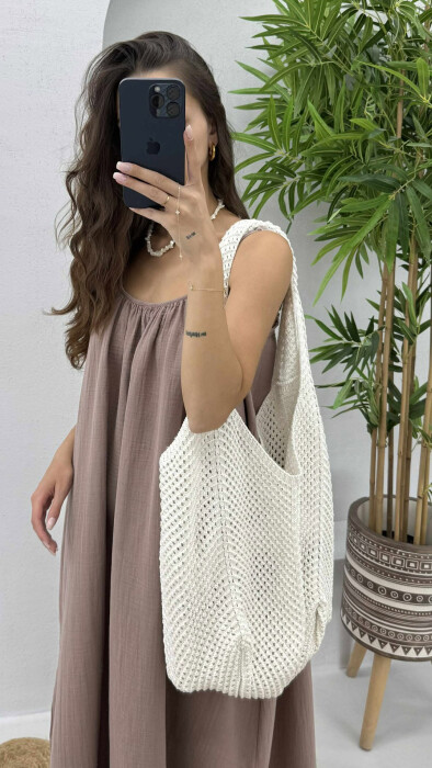 CROCHET BEACH WOMEN BAG CREAM/KREM 