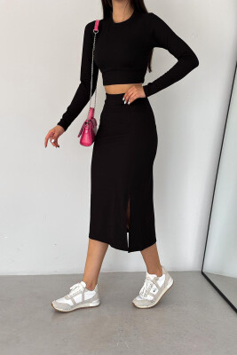 CROP AND SKIRT WOMAN SWEATSUIT SET BLACK/ E ZEZE 