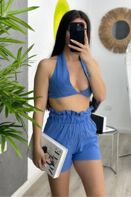 CROP + SHORT TROUSERS LINEN WOMAN SET LIGHTBLUE/BZ 