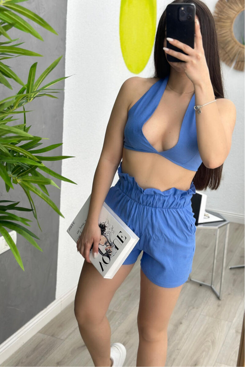 CROP + SHORT TROUSERS LINEN WOMAN SET LIGHTBLUE/BZ - 3