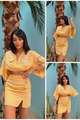 CROP + SKIRT BUTTONS WOMAN SET YELLOW/E VERDHE 