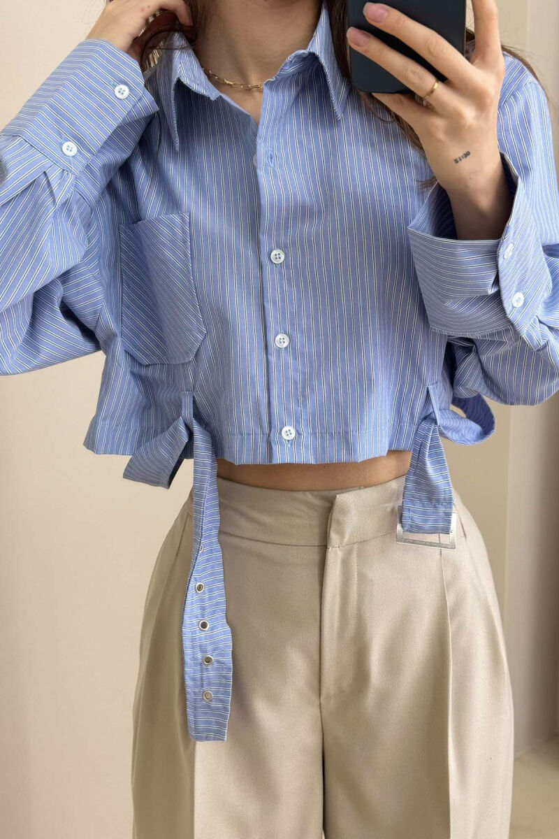 CROPPED BELT DETAIL STRIPE WOMEN SHIRT LIGHTBLUE/BZ - 1