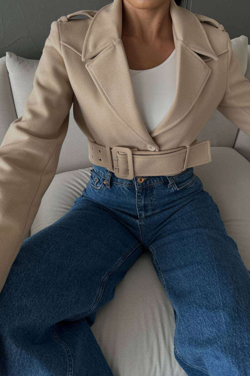 CROPPED BELT WOMEN JACKET BEIGE/BEZHE - 2