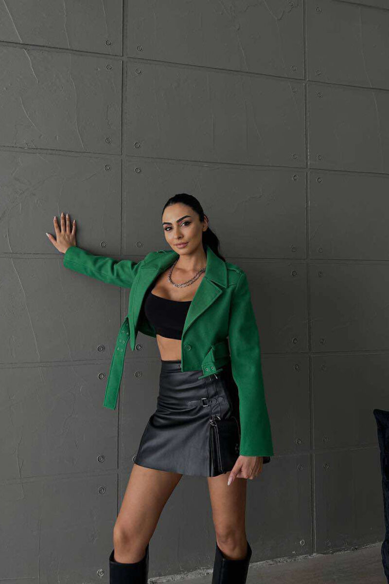 CROPPED BELT WOMEN JACKET GREEN/JESHILE - 3