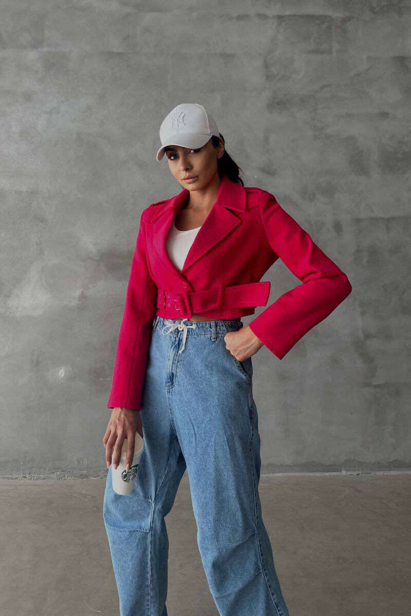 CROPPED BELT WOMEN JACKET IN FUCHSIA COLOR - 1