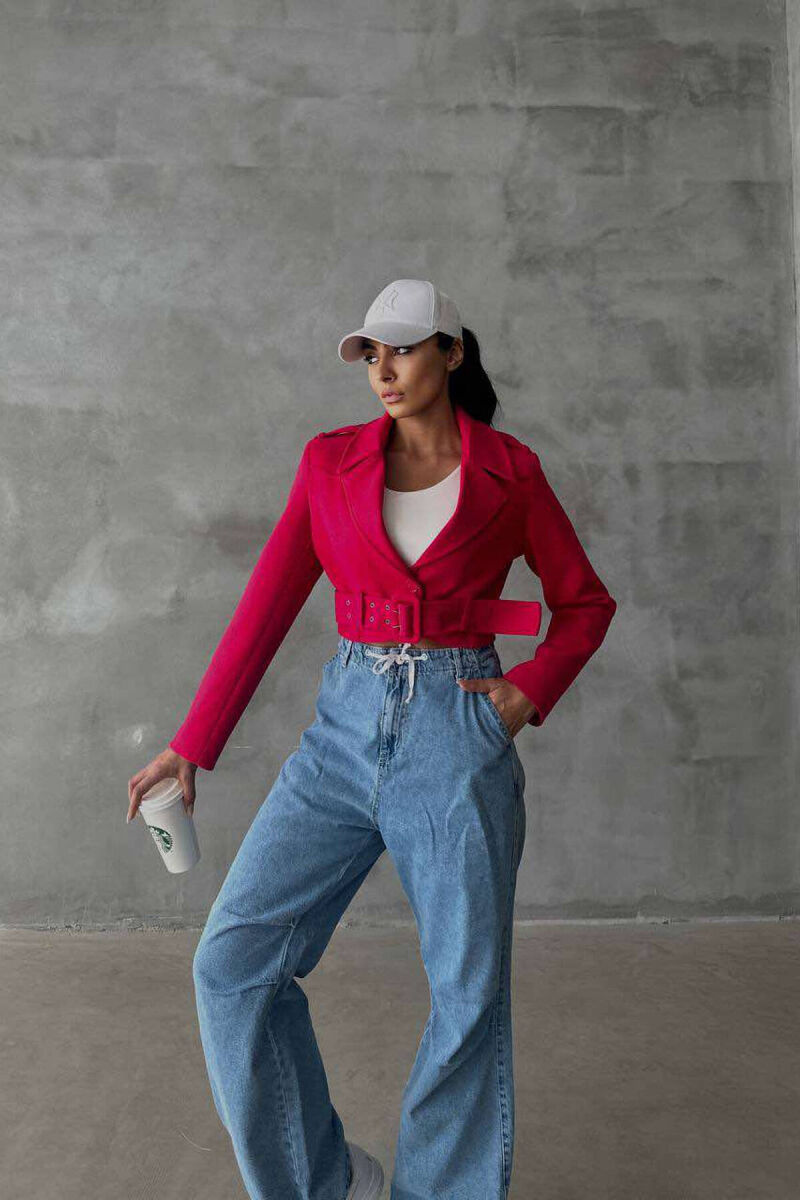 CROPPED BELT WOMEN JACKET IN FUCHSIA COLOR - 2