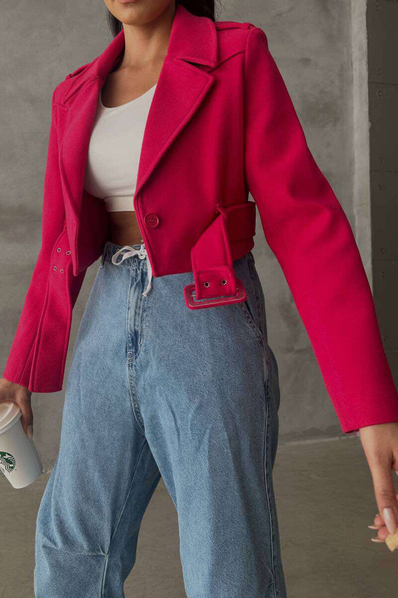 CROPPED BELT WOMEN JACKET IN FUCHSIA COLOR - 3