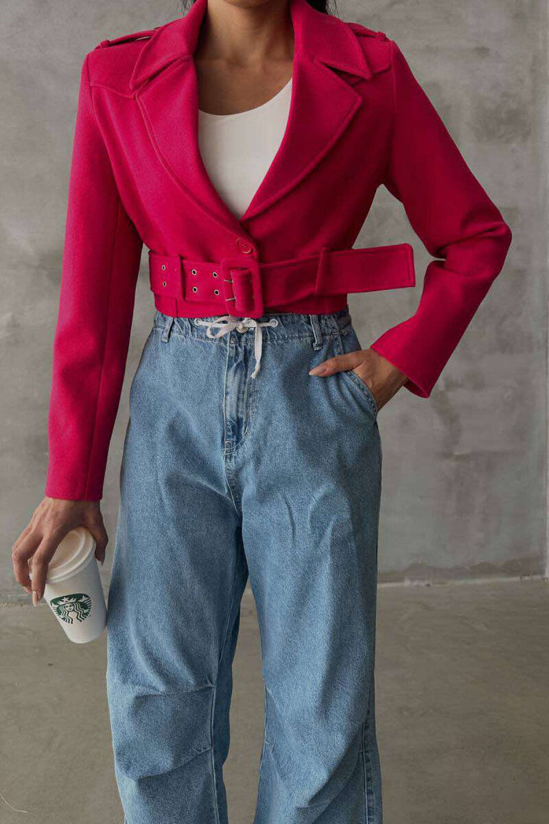 CROPPED BELT WOMEN JACKET IN FUCHSIA COLOR - 4