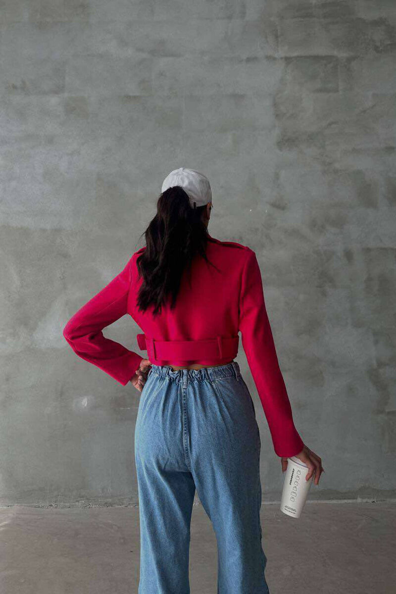 CROPPED BELT WOMEN JACKET IN FUCHSIA COLOR - 5