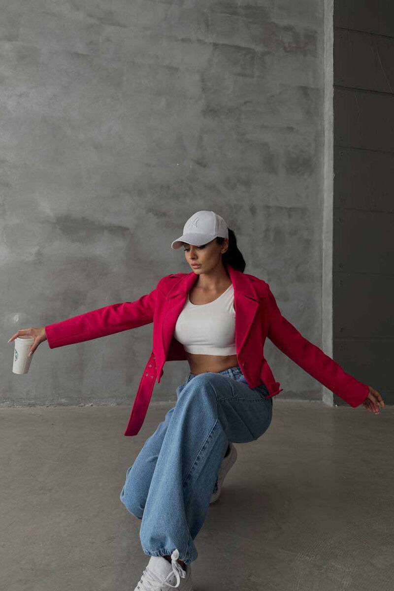 CROPPED BELT WOMEN JACKET IN FUCHSIA COLOR - 6