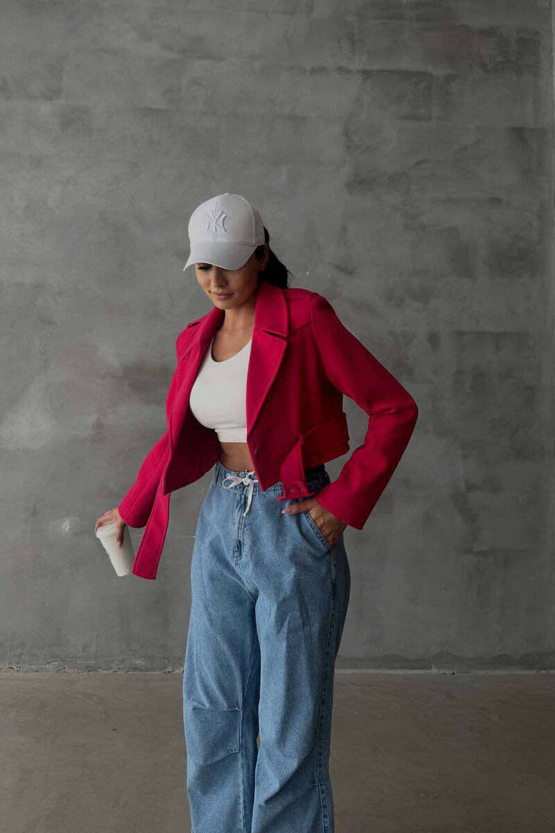 CROPPED BELT WOMEN JACKET IN FUCHSIA COLOR - 7