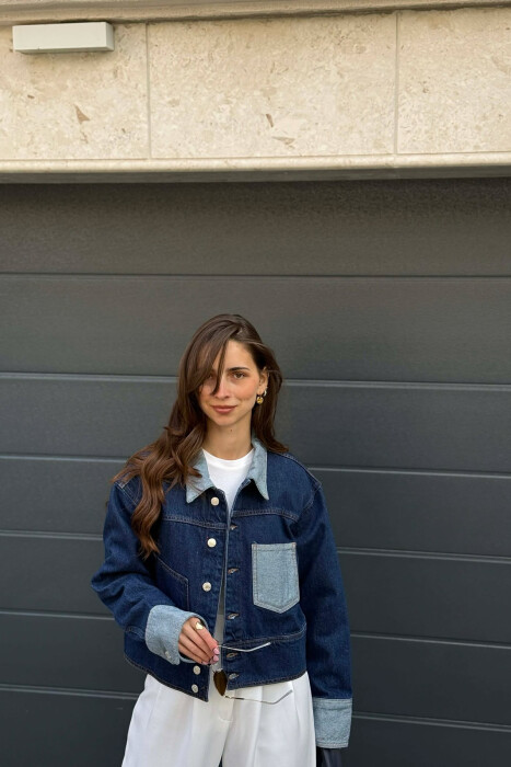 CROPPED DENIM FRONT POCKETS DETAIL WOMEN JACKET BLUE/BLU - 2
