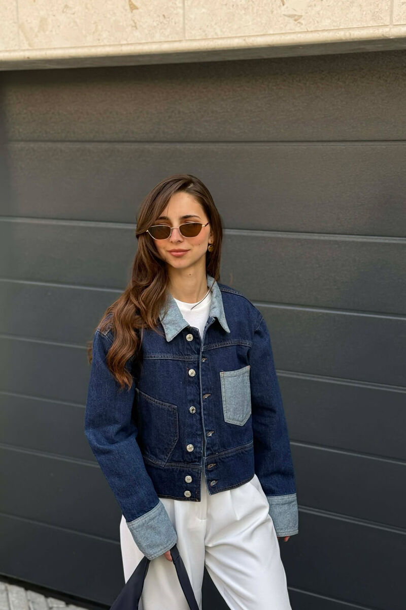 CROPPED DENIM FRONT POCKETS DETAIL WOMEN JACKET BLUE/BLU - 3