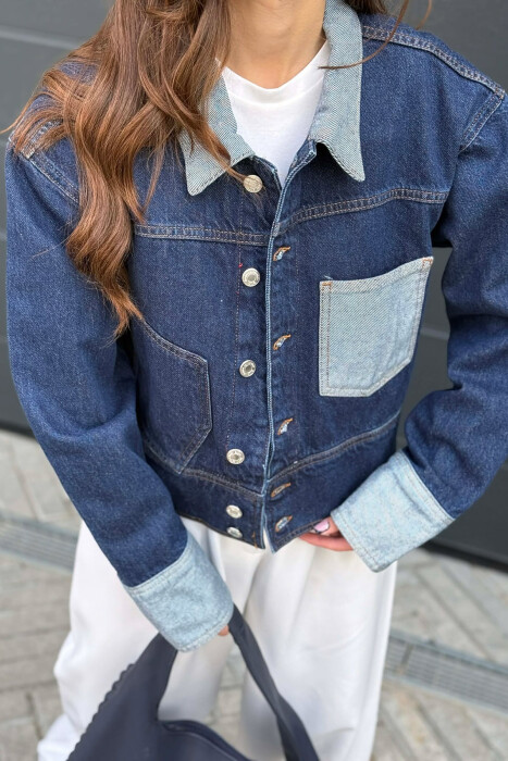 CROPPED DENIM FRONT POCKETS DETAIL WOMEN JACKET BLUE/BLU - 4