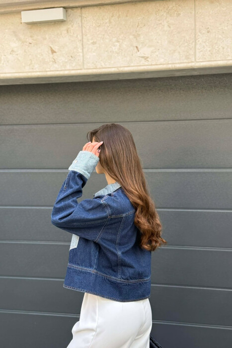 CROPPED DENIM FRONT POCKETS DETAIL WOMEN JACKET BLUE/BLU - 5