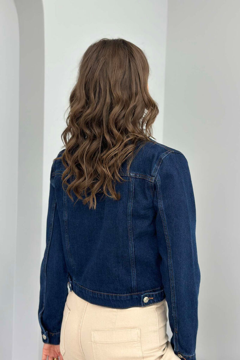 CROPPED DENIM WOMEN JACKET DARK BLUE/BEE - 2