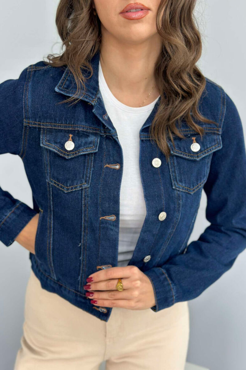 CROPPED DENIM WOMEN JACKET DARK BLUE/BEE - 3