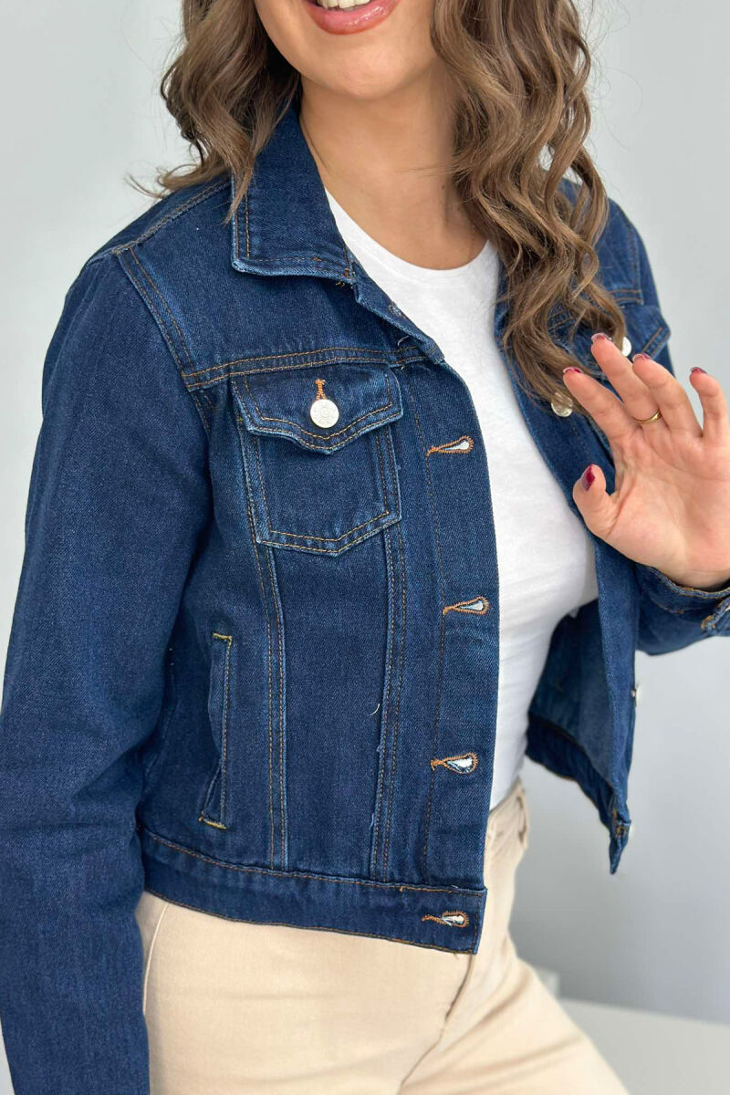 CROPPED DENIM WOMEN JACKET DARK BLUE/BEE - 5