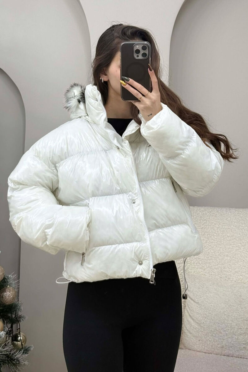 CROPPED FAUX FUR HOODED WOMEN PUFFER JACKET WHITE-E BARDHE - 1