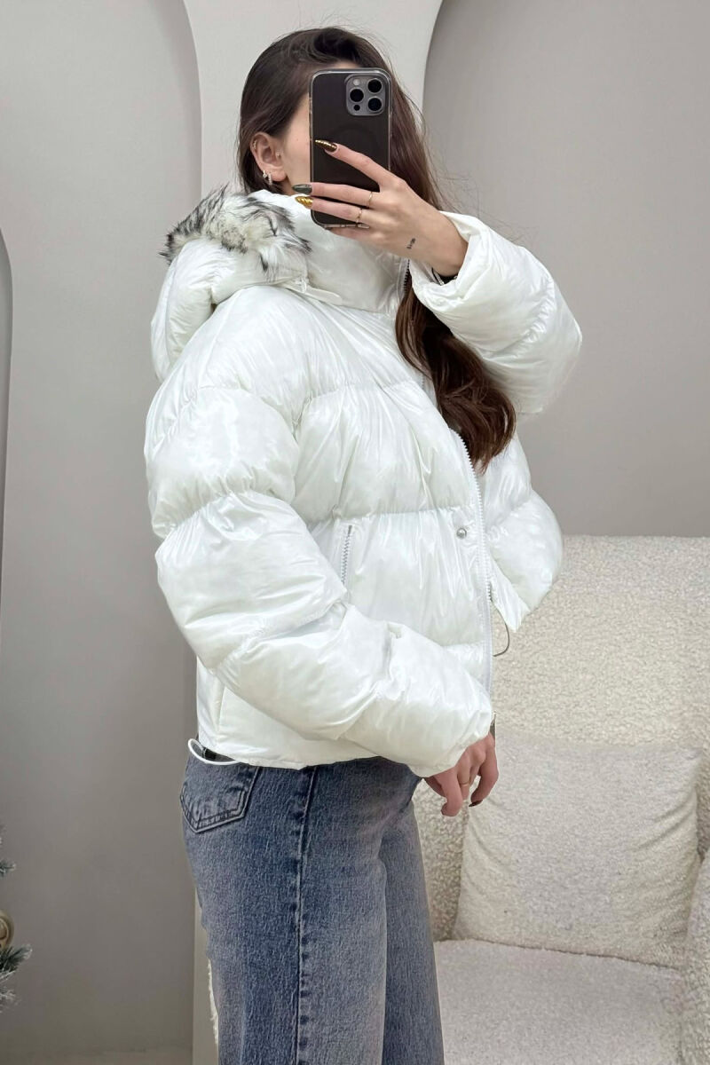 CROPPED FAUX FUR HOODED WOMEN PUFFER JACKET WHITE-E BARDHE - 6