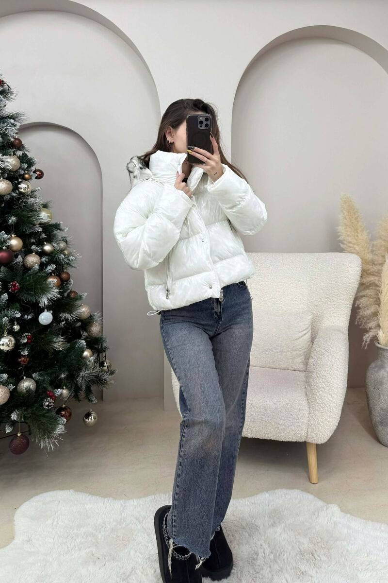CROPPED FAUX FUR HOODED WOMEN PUFFER JACKET WHITE-E BARDHE - 7
