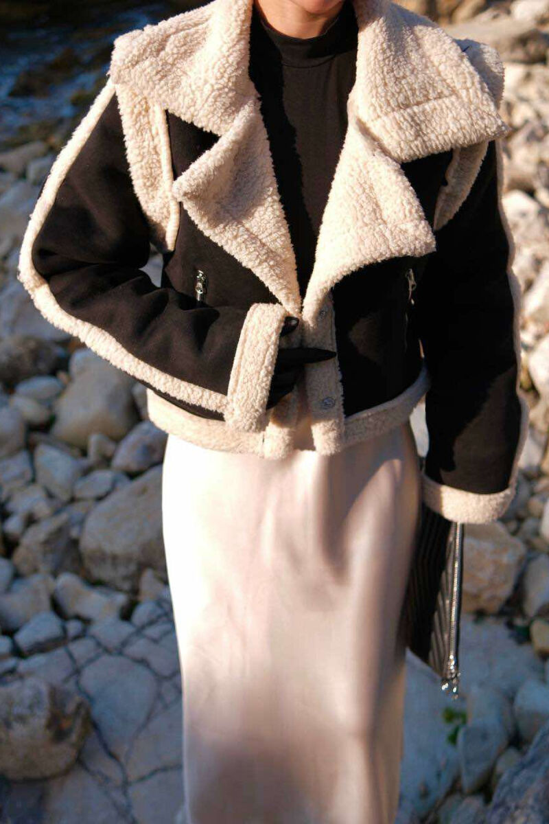 CROPPED FLUFFY WOMEN JACKET BLACK-CREAM/ZEKR - 2