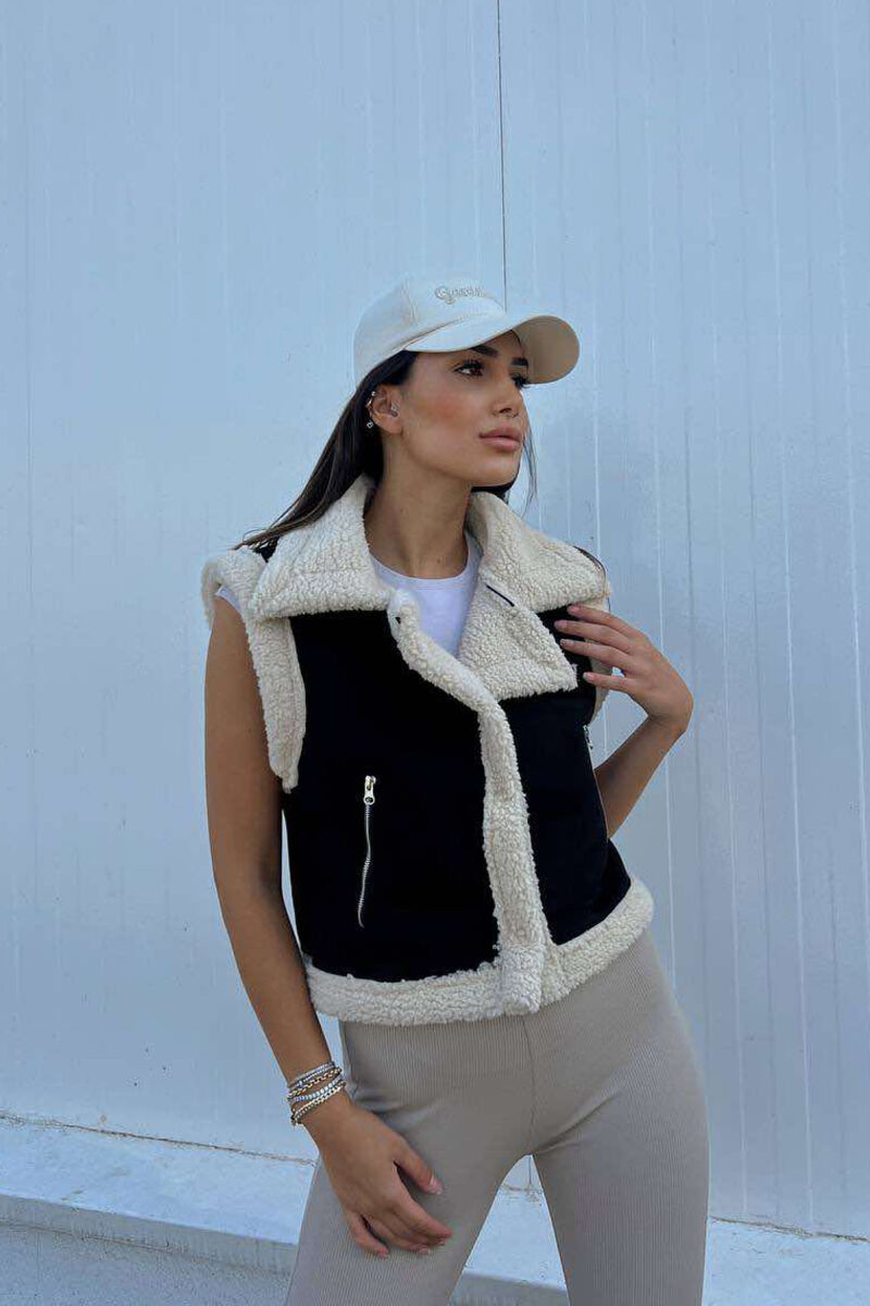 CROPPED FLUFFY WOMEN JACKET BLACK-CREAM/ZEKR - 5