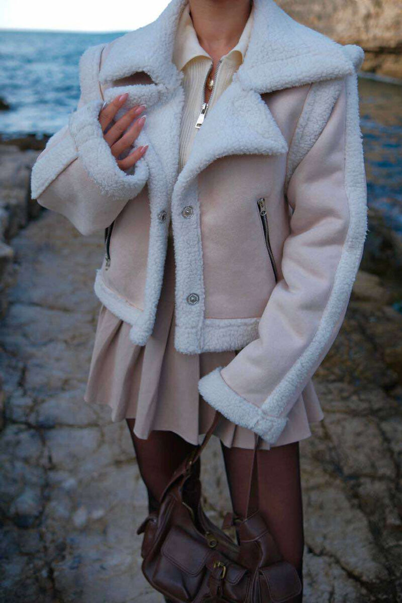 CROPPED FLUFFY WOMEN JACKET CREAM/KREM - 2