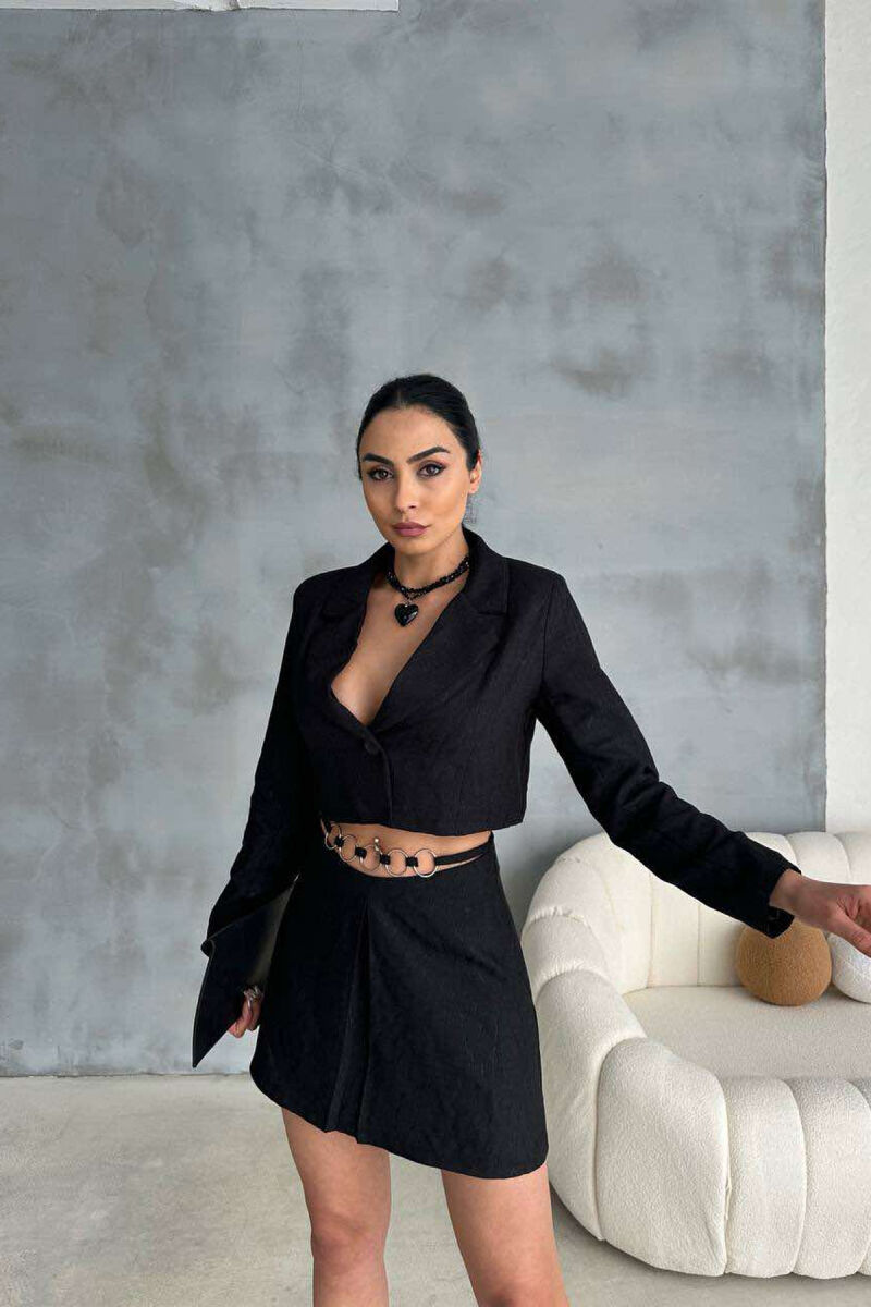 CROPPED JACKET+SKIRT ONE COLOR WOMEN SET BLACK/ E ZEZE - 4