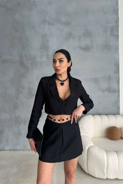 CROPPED JACKET+SKIRT ONE COLOR WOMEN SET BLACK/ E ZEZE - 7