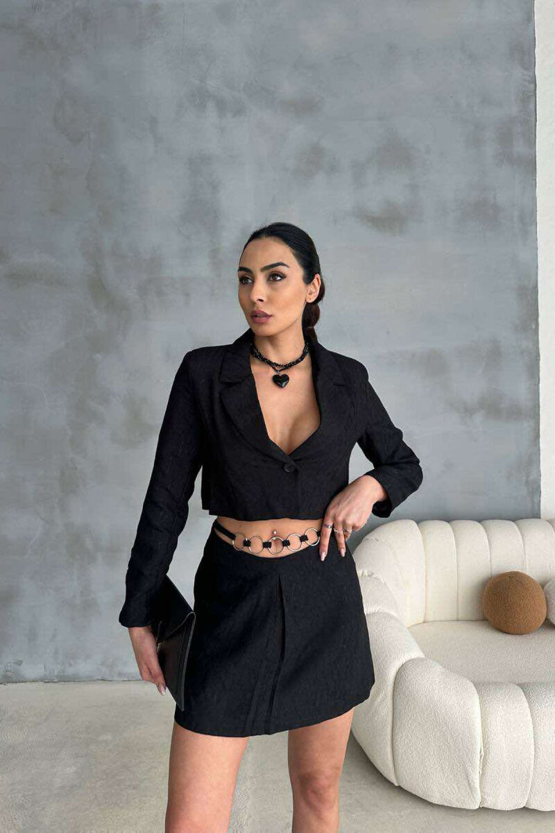 CROPPED JACKET+SKIRT ONE COLOR WOMEN SET BLACK/ E ZEZE - 7