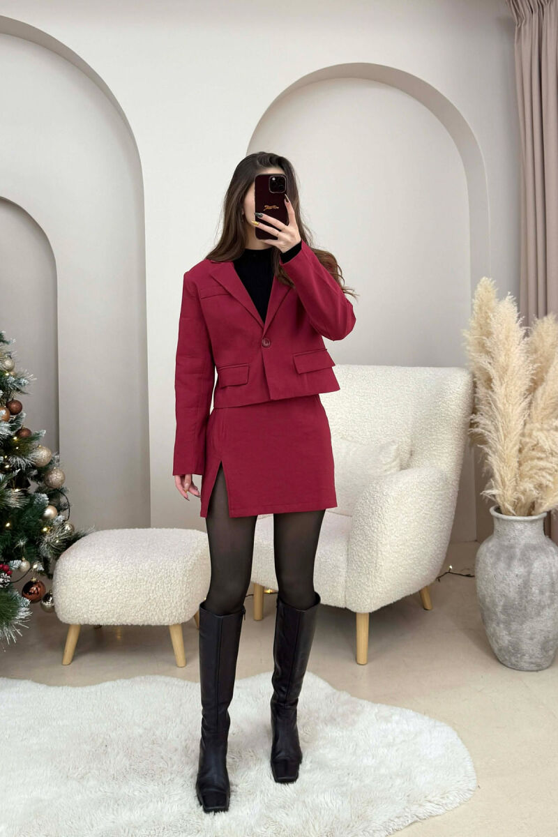 CROPPED JACKET+SKIRT ONE COLOR WOMEN SET BURGUNDY/VISHNJE - 2