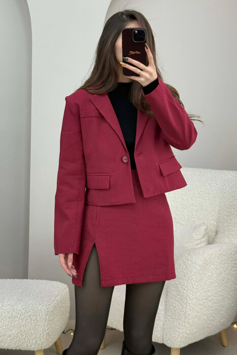 CROPPED JACKET+SKIRT ONE COLOR WOMEN SET BURGUNDY/VISHNJE - 1