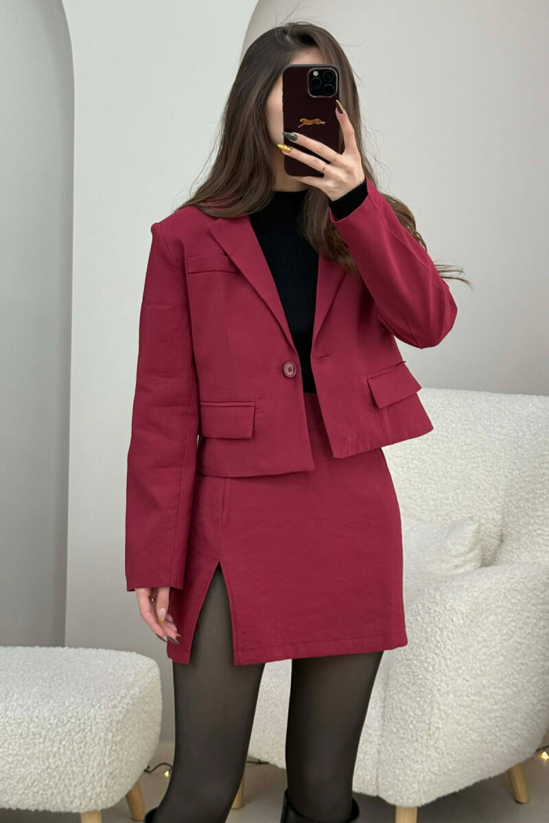 CROPPED JACKET+SKIRT ONE COLOR WOMEN SET BURGUNDY/VISHNJE - 1