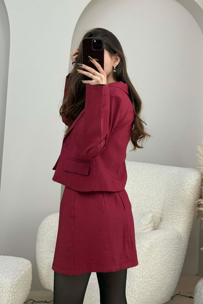 CROPPED JACKET+SKIRT ONE COLOR WOMEN SET BURGUNDY/VISHNJE - 3