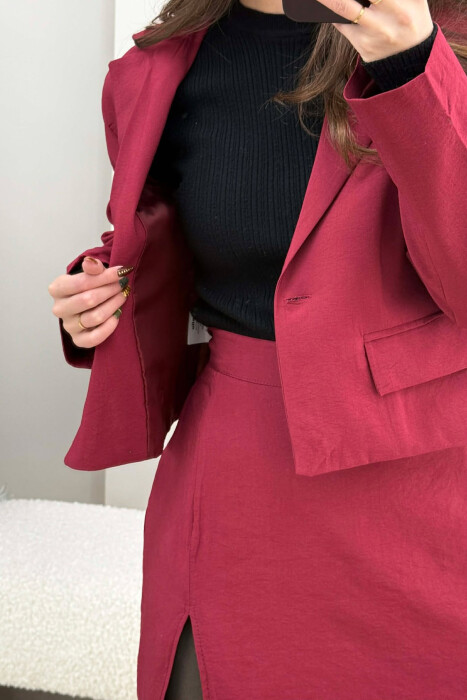CROPPED JACKET+SKIRT ONE COLOR WOMEN SET BURGUNDY/VISHNJE - 4