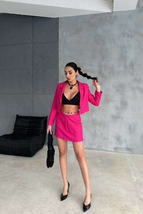 CROPPED JACKET+SKIRT ONE COLOR WOMEN SET FUCHSIA/CIKLAMI - 3