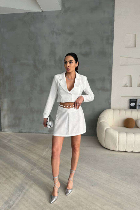 CROPPED JACKET+SKIRT ONE COLOR WOMEN SET WHITE-E BARDHE 