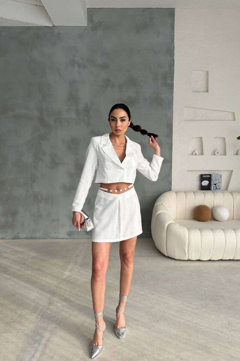 CROPPED JACKET+SKIRT ONE COLOR WOMEN SET WHITE-E BARDHE - 2