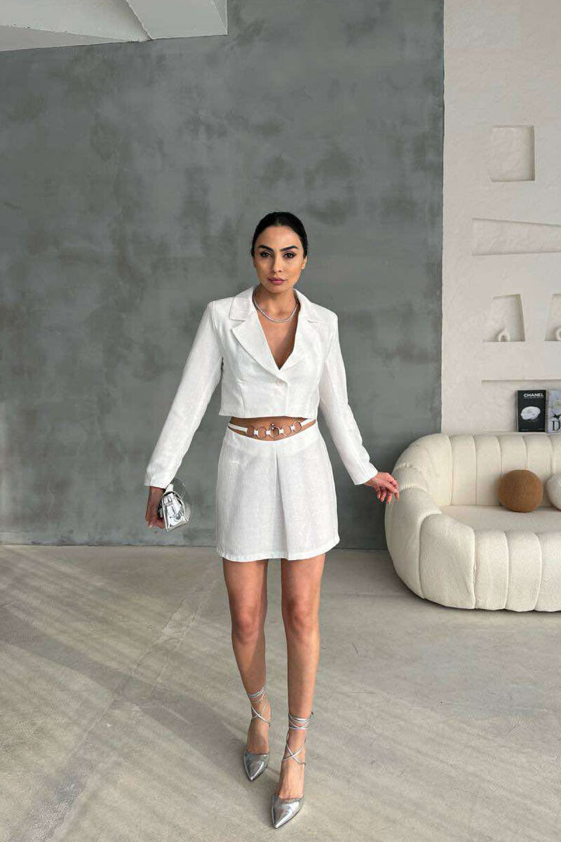 CROPPED JACKET+SKIRT ONE COLOR WOMEN SET WHITE-E BARDHE - 5