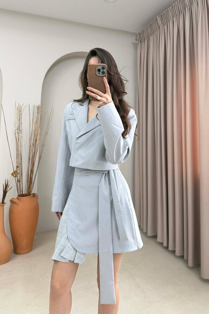CROPPED JACKET+SKIRT SIMPLE WOMEN SET LIGHT GREY/GZ - 2