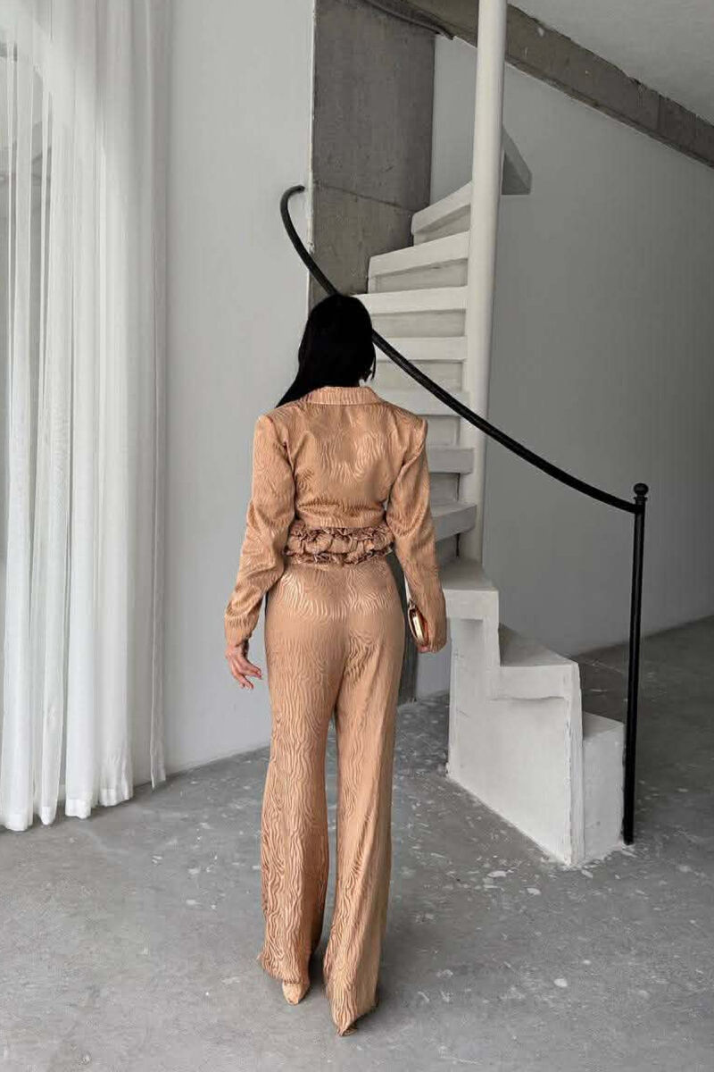 CROPPED JACKET+TANK TOP+TROUSERS 3 PIECE WOMEN SET BEIGE/BEZHE - 4