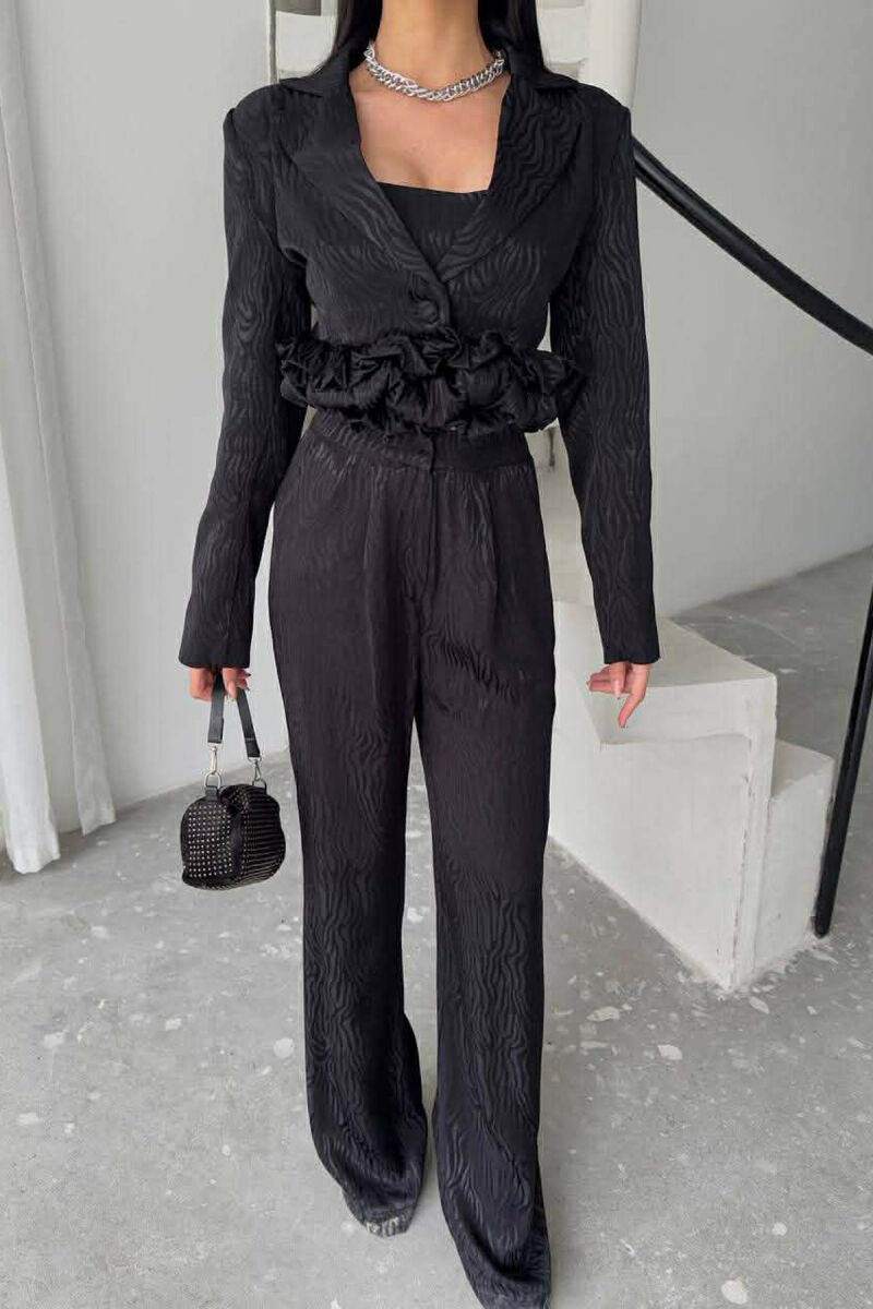 CROPPED JACKET+TANK TOP+TROUSERS 3 PIECE WOMEN SET BLACK/ E ZEZE - 3