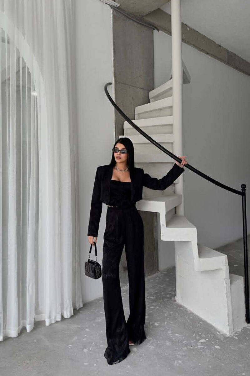 CROPPED JACKET+TANK TOP+TROUSERS 3 PIECE WOMEN SET BLACK/ E ZEZE - 4