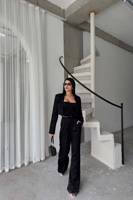 CROPPED JACKET+TANK TOP+TROUSERS 3 PIECE WOMEN SET BLACK/ E ZEZE - 5