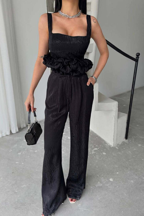 CROPPED JACKET+TANK TOP+TROUSERS 3 PIECE WOMEN SET BLACK/ E ZEZE - 7