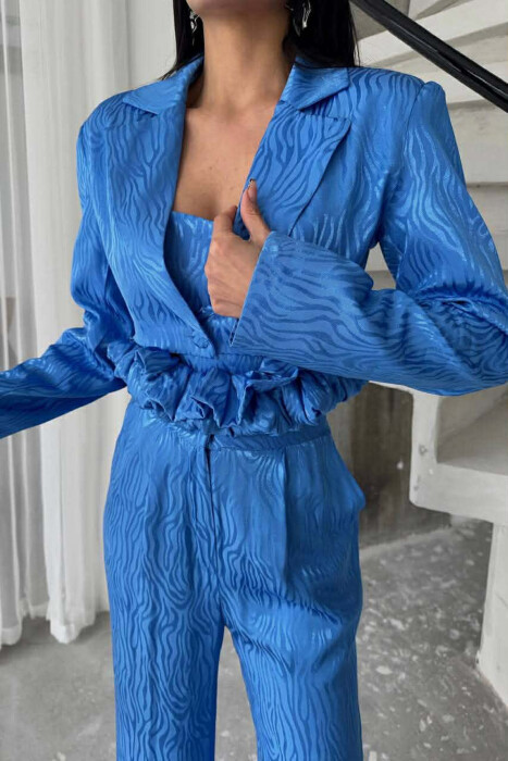 CROPPED JACKET+TANK TOP+TROUSERS 3 PIECE WOMEN SET BLUE/BLU - 3