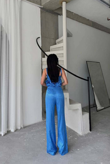 CROPPED JACKET+TANK TOP+TROUSERS 3 PIECE WOMEN SET BLUE/BLU - 5